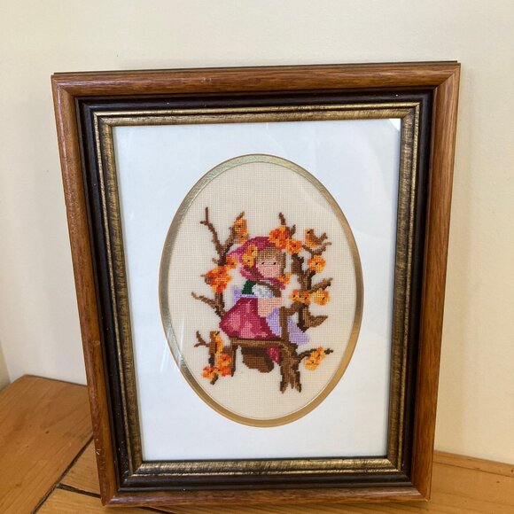 Hummel Children Petit Point Completed Vintage Boy & Girl Framed Hand Embroidery - Picture 5 of 8